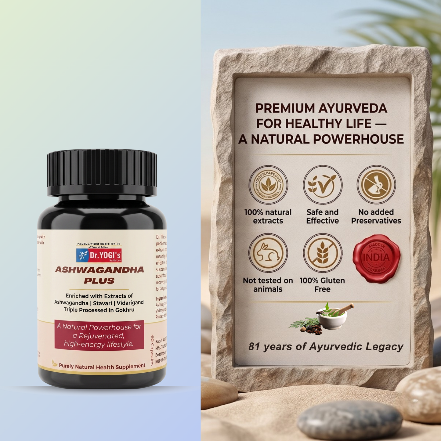 Dr. Yogi's Ashwagandha Plus (60 Caps) – Enhanced Vitality & Endurance with Stavari & Gokhru