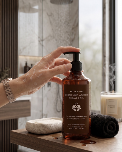 Akira Hoshi Exotic Oud Accord Shower Gel – Luxury Body Wash with Agarwood & Sandalwood Oil (250 ml)