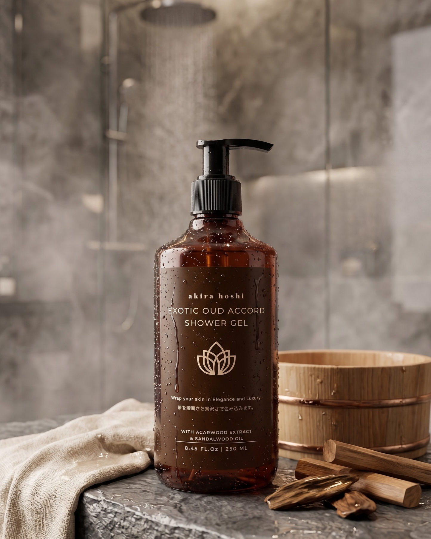 Akira Hoshi Exotic Oud Accord Shower Gel – Luxury Body Wash with Agarwood & Sandalwood Oil (250 ml)