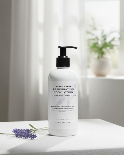 Akira Hoshi Rejuvenating Body Lotion – Lightweight Moisturizer with Pure Lavender Oil, Almond Oil & Kokum Butter (300 ml)