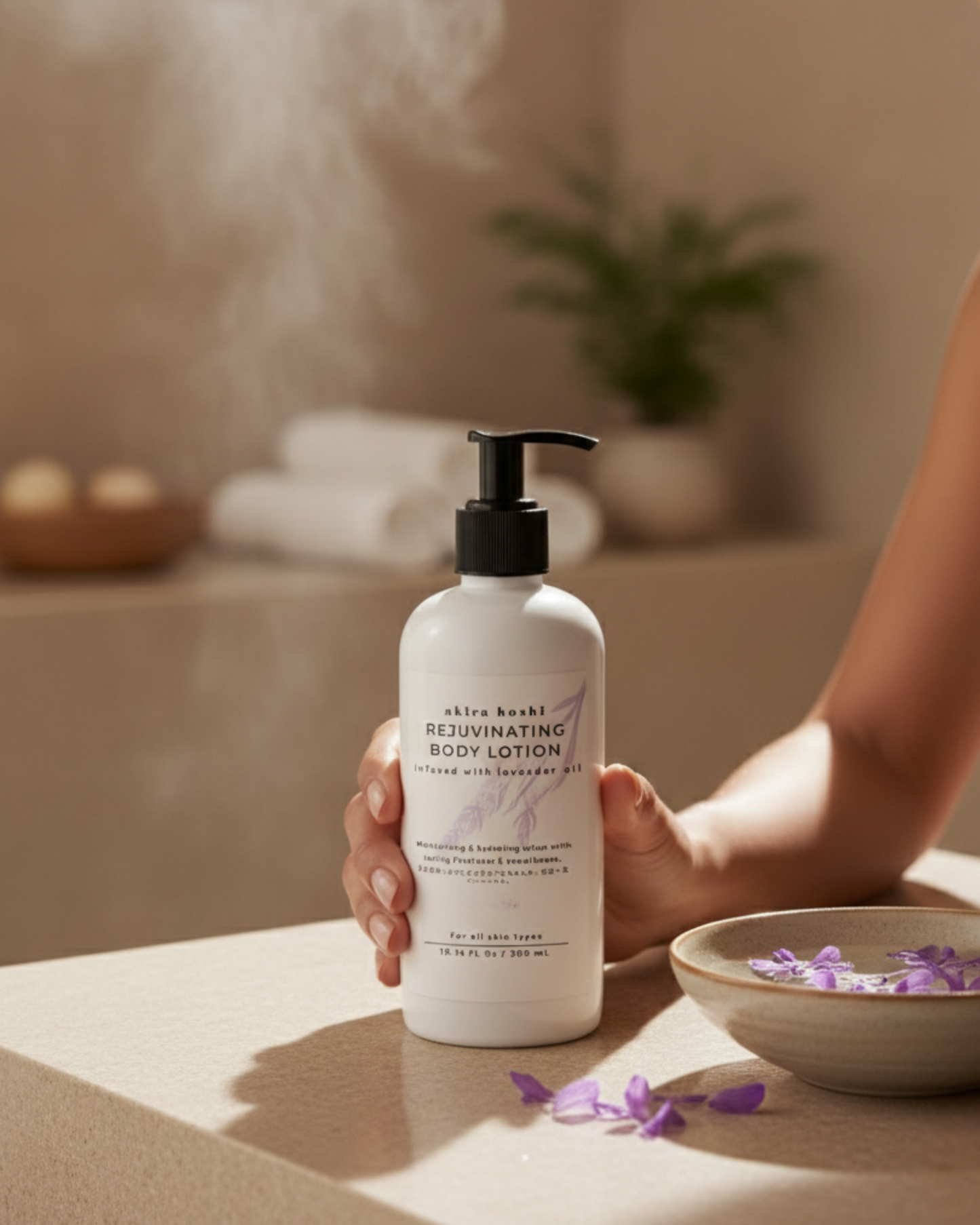 Akira Hoshi Rejuvenating Body Lotion – Lightweight Moisturizer with Pure Lavender Oil, Almond Oil & Kokum Butter (300 ml)