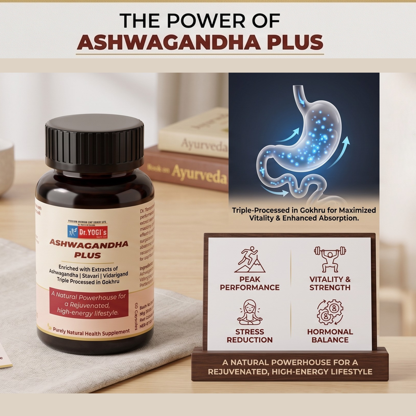 Dr. Yogi's Ashwagandha Plus (60 Caps) – Enhanced Vitality & Endurance with Stavari & Gokhru