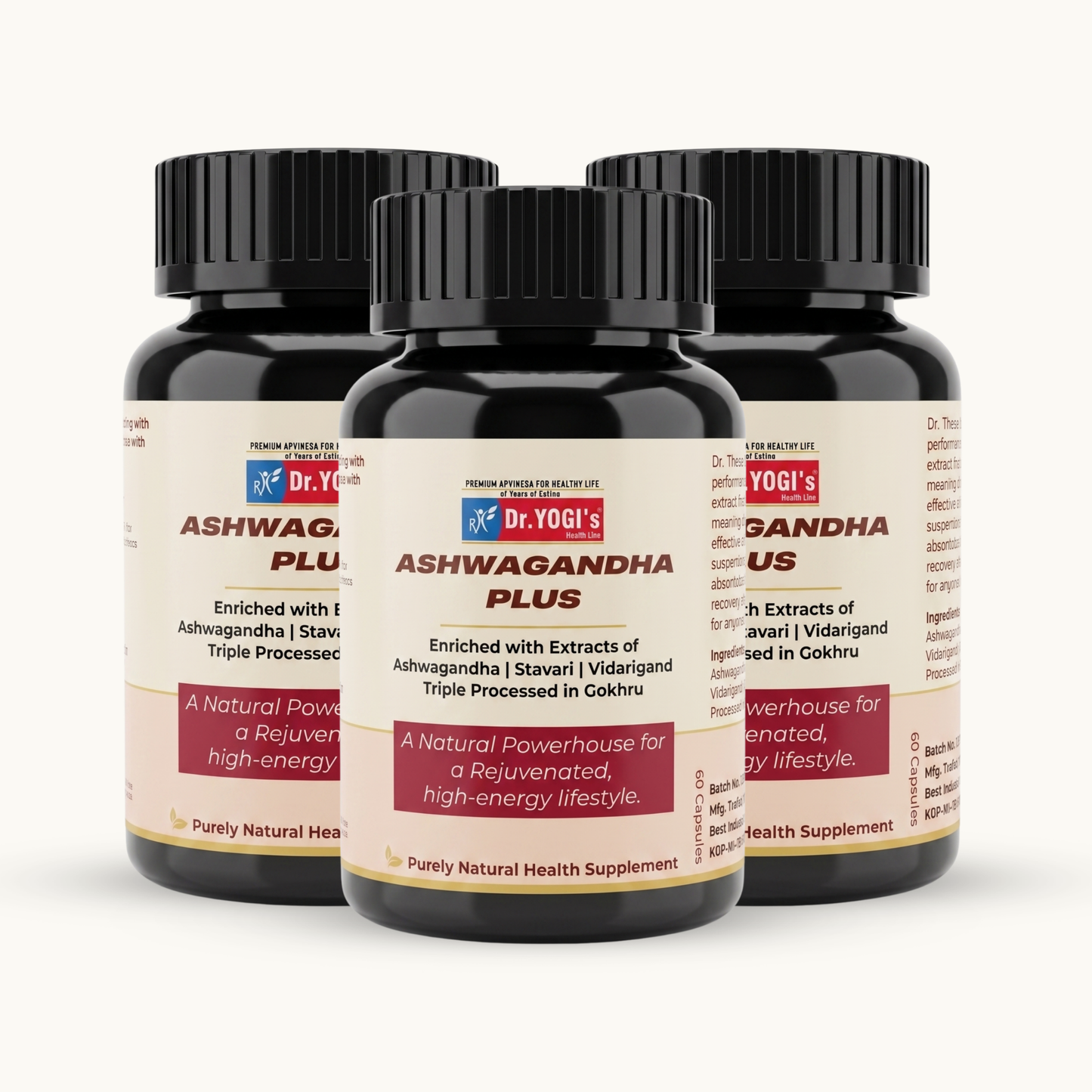 Dr. Yogi's Ashwagandha Plus (60 Caps) – Enhanced Vitality & Endurance with Stavari & Gokhru