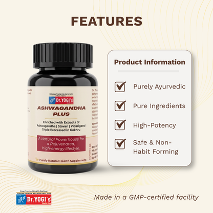 Dr. Yogi's Ashwagandha Plus (60 Caps) – Enhanced Vitality & Endurance with Stavari & Gokhru