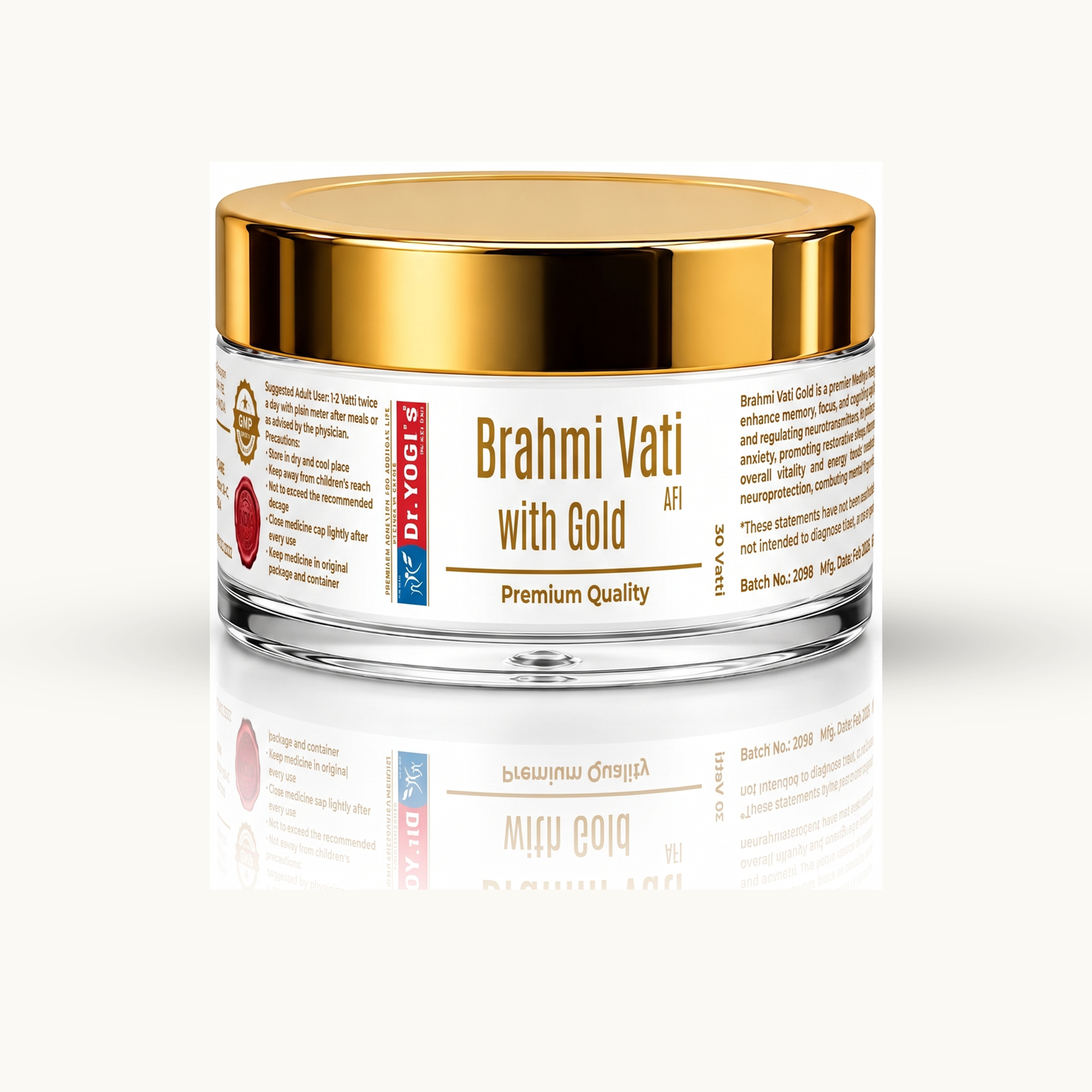 Dr. Yogi's Brahmi Vati with Gold (30 Vati) | Premium Brain Tonic for Focus