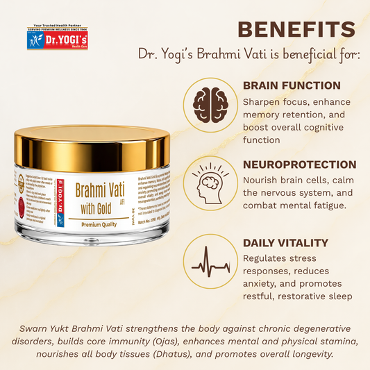 Dr. Yogi's Brahmi Vati with Gold (30 Vati) | Premium Brain Tonic for Focus