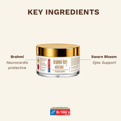 Dr. Yogi's Brahmi Vati with Gold (30 Vati) | Premium Brain Tonic for Focus
