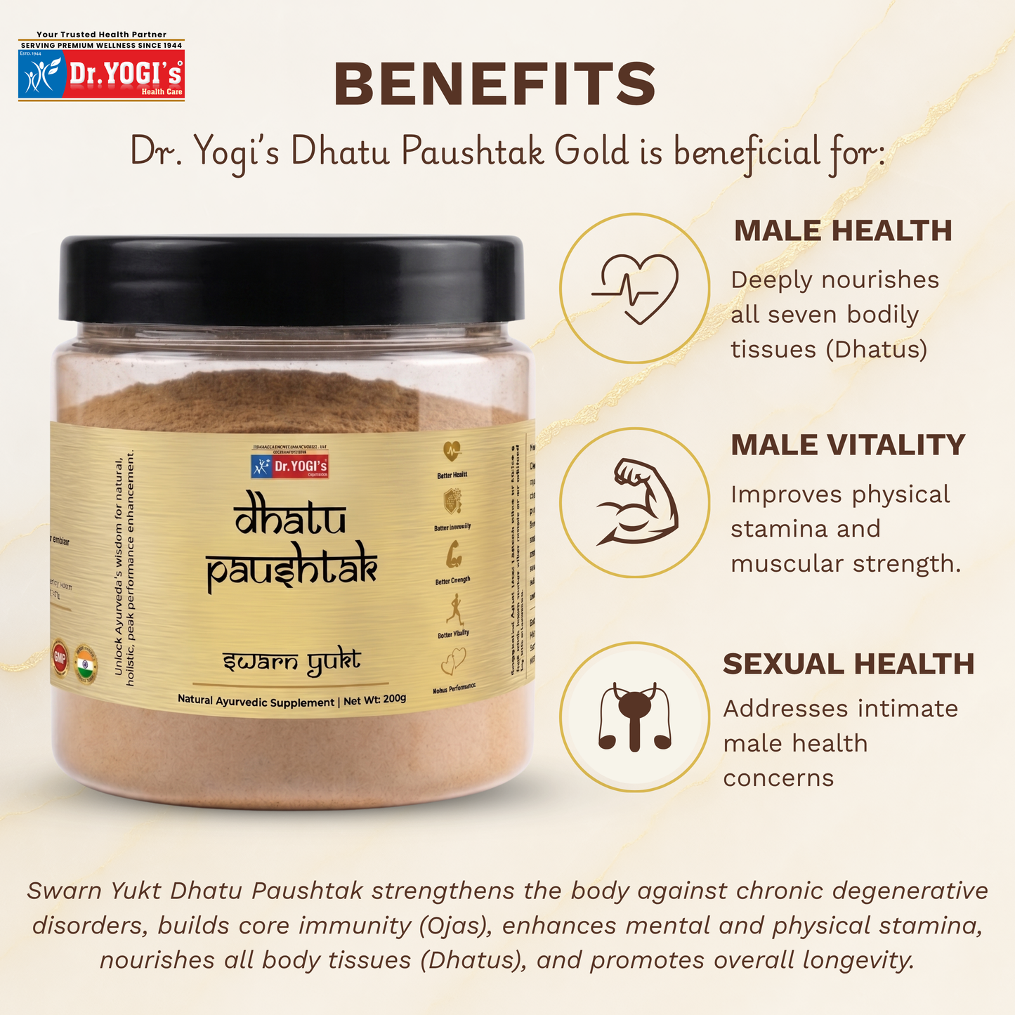 Dr. Yogi's Dhatu Paushtak Swarn Yukt (200g) | Premium Vitality Ayurvedic Powder