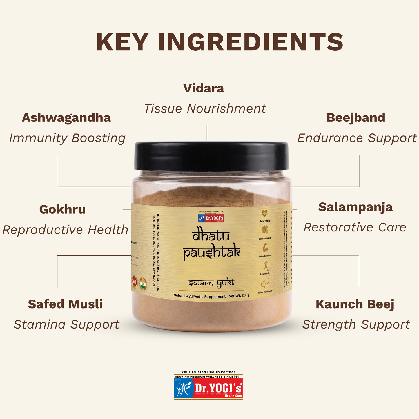 Dr. Yogi's Dhatu Paushtak Swarn Yukt (200g) | Premium Vitality Ayurvedic Powder