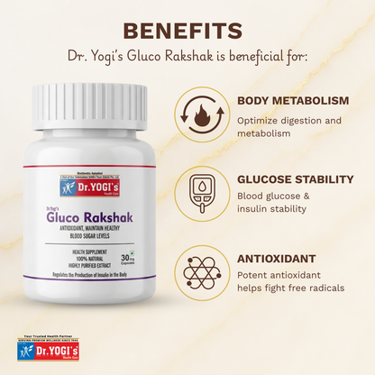 Dr. Yogi's Gluco Rakshak (30 Capsules) | Natural Blood Sugar Support