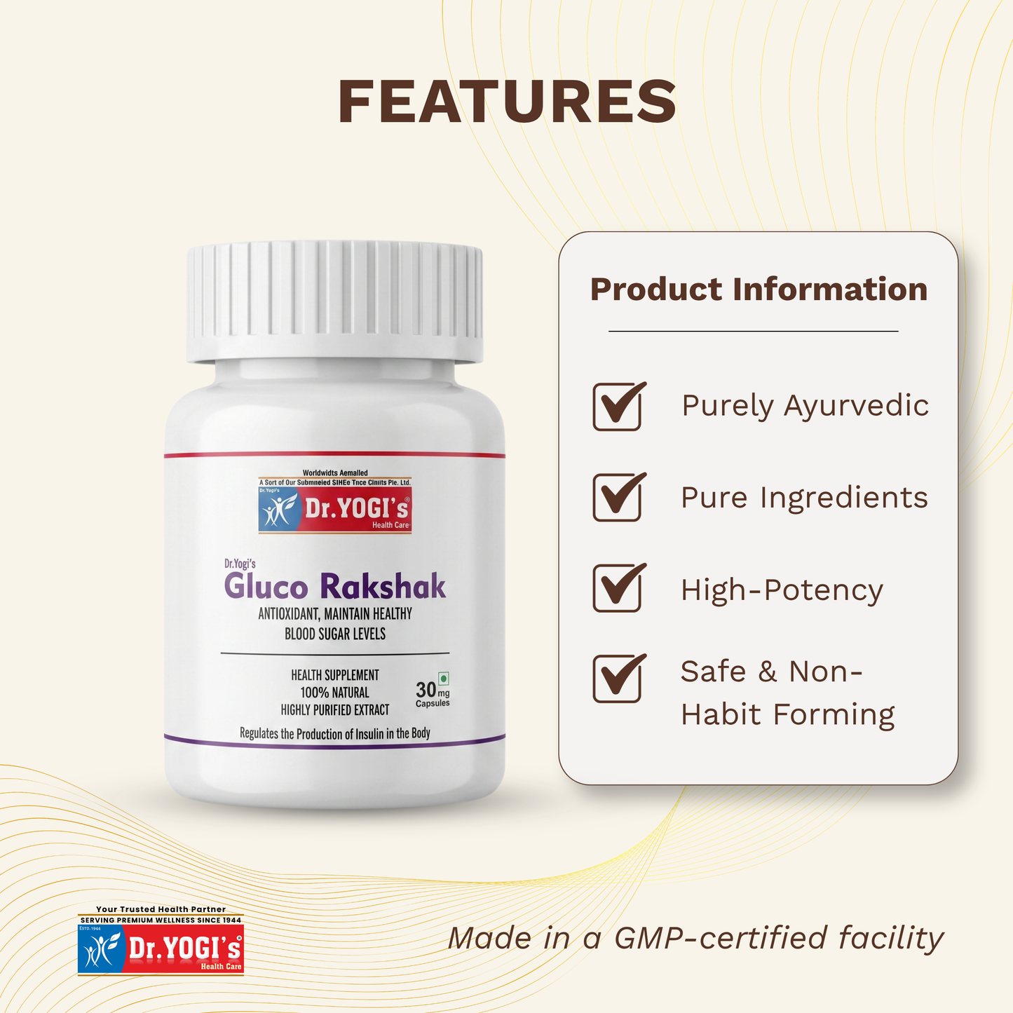 Dr. Yogi's Gluco Rakshak (30 Capsules) | Natural Blood Sugar Support