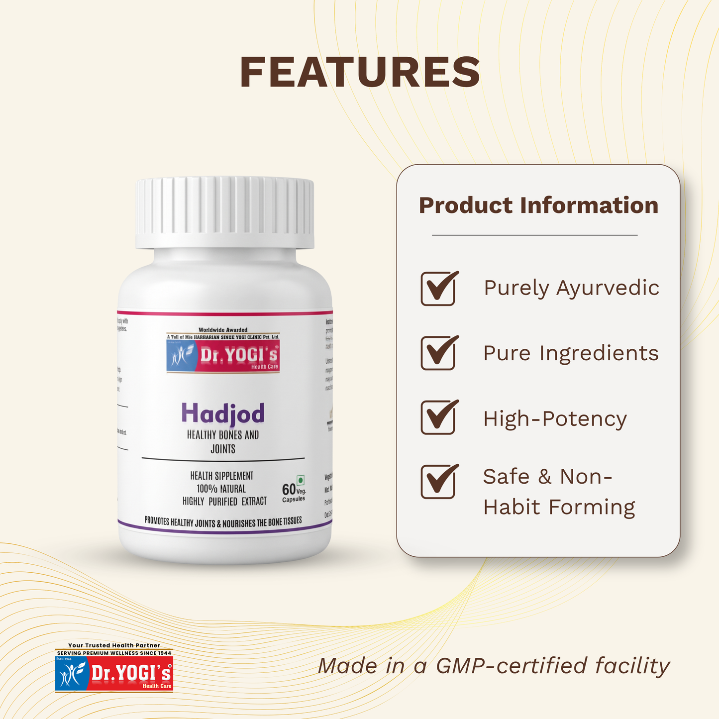 Dr. Yogi's Hadjod (60 Capsules) | Bone Strength & Joint Wellness