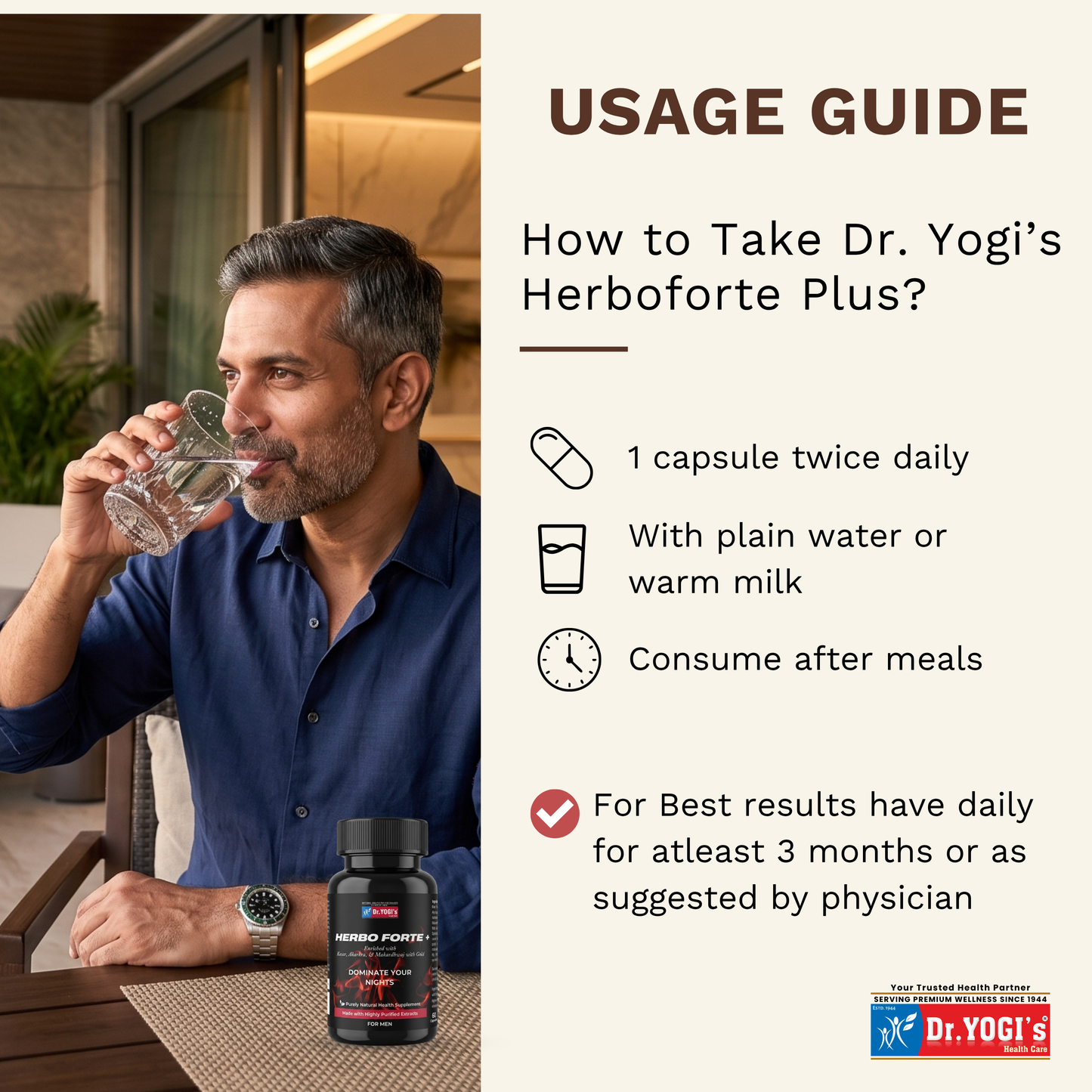 Dr. Yogi's Herbo Forte Plus with Gold (60 Caps) | Premium Male Vitality Complex