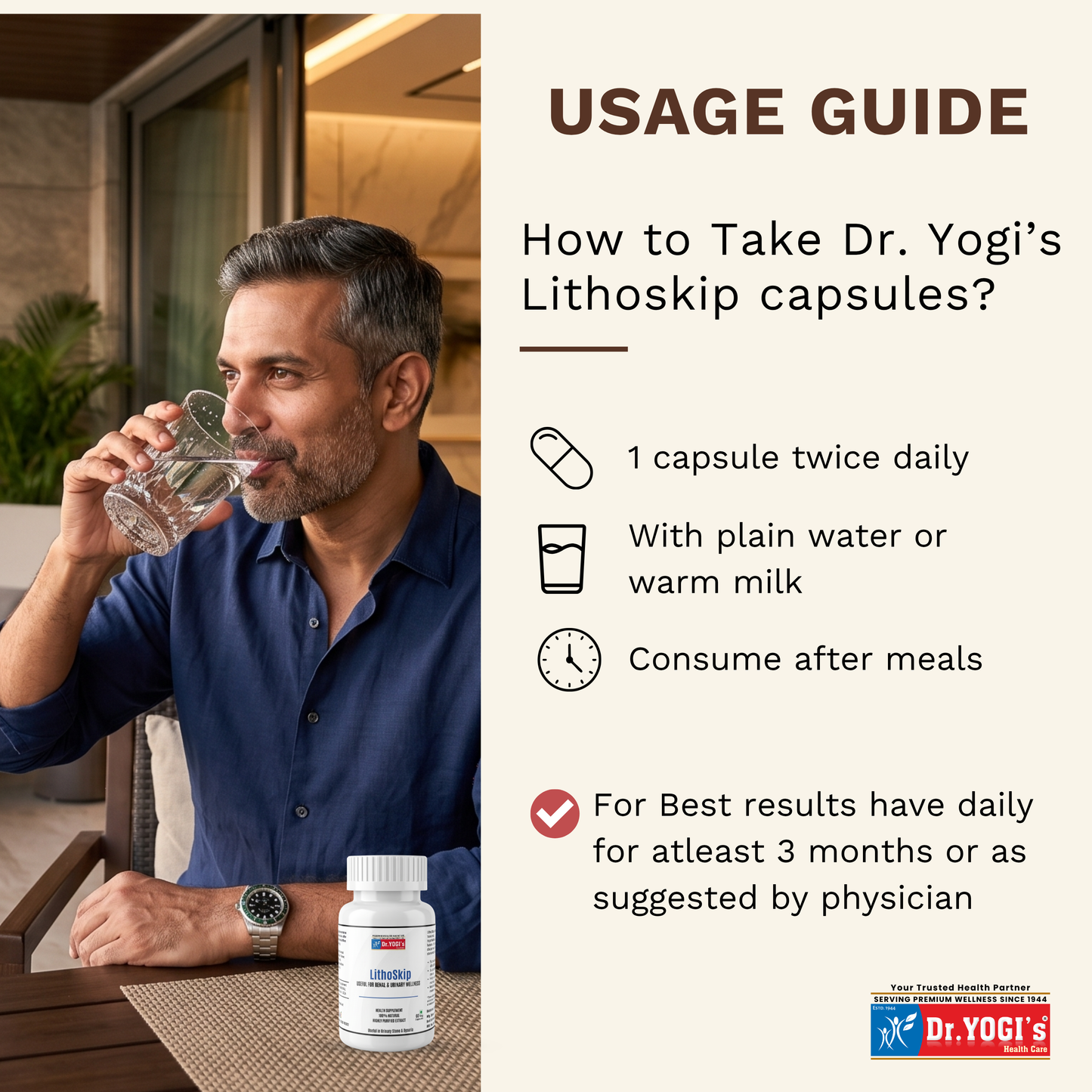 Dr. Yogi's LithoSkip (60 Capsules) | Natural Kidney Stone & Urinary Care