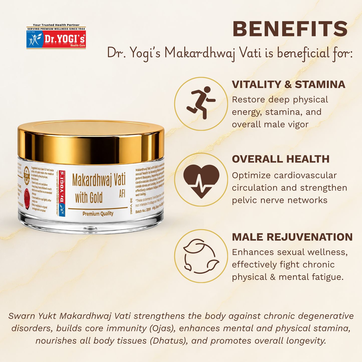 Dr. Yogi's Makardhwaj Vati with Gold (30 Vatti) | Premium Male Vitalizer