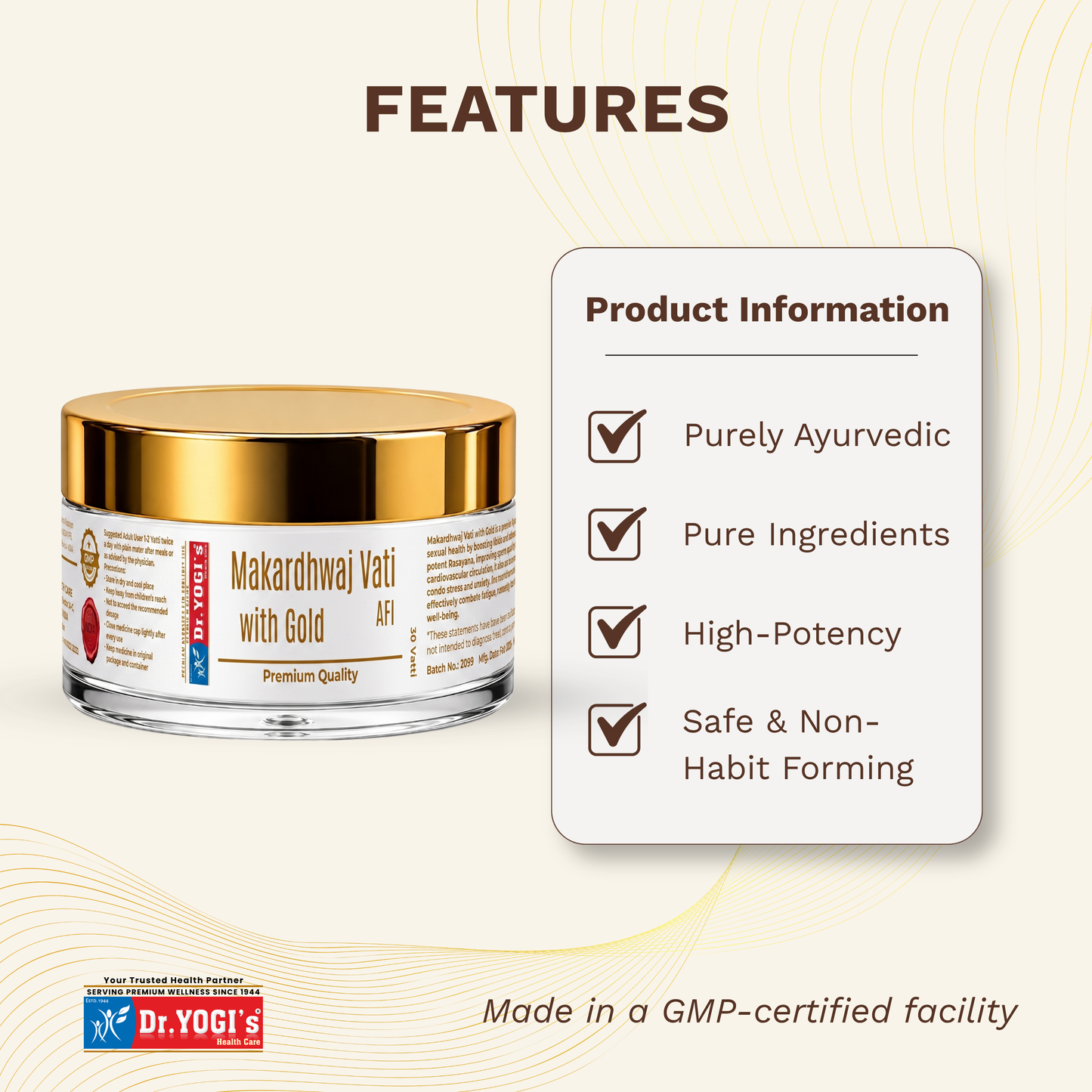 Dr. Yogi's Makardhwaj Vati with Gold (30 Vatti) | Premium Male Vitalizer