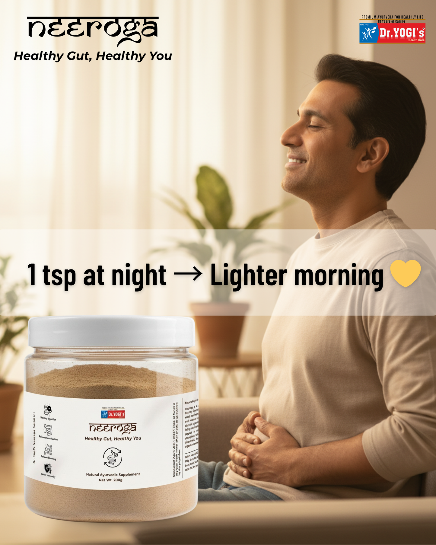 Dr. Yogi's Neeroga Gut Health Powder (200g) | Natural Constipation & Bloating Relief