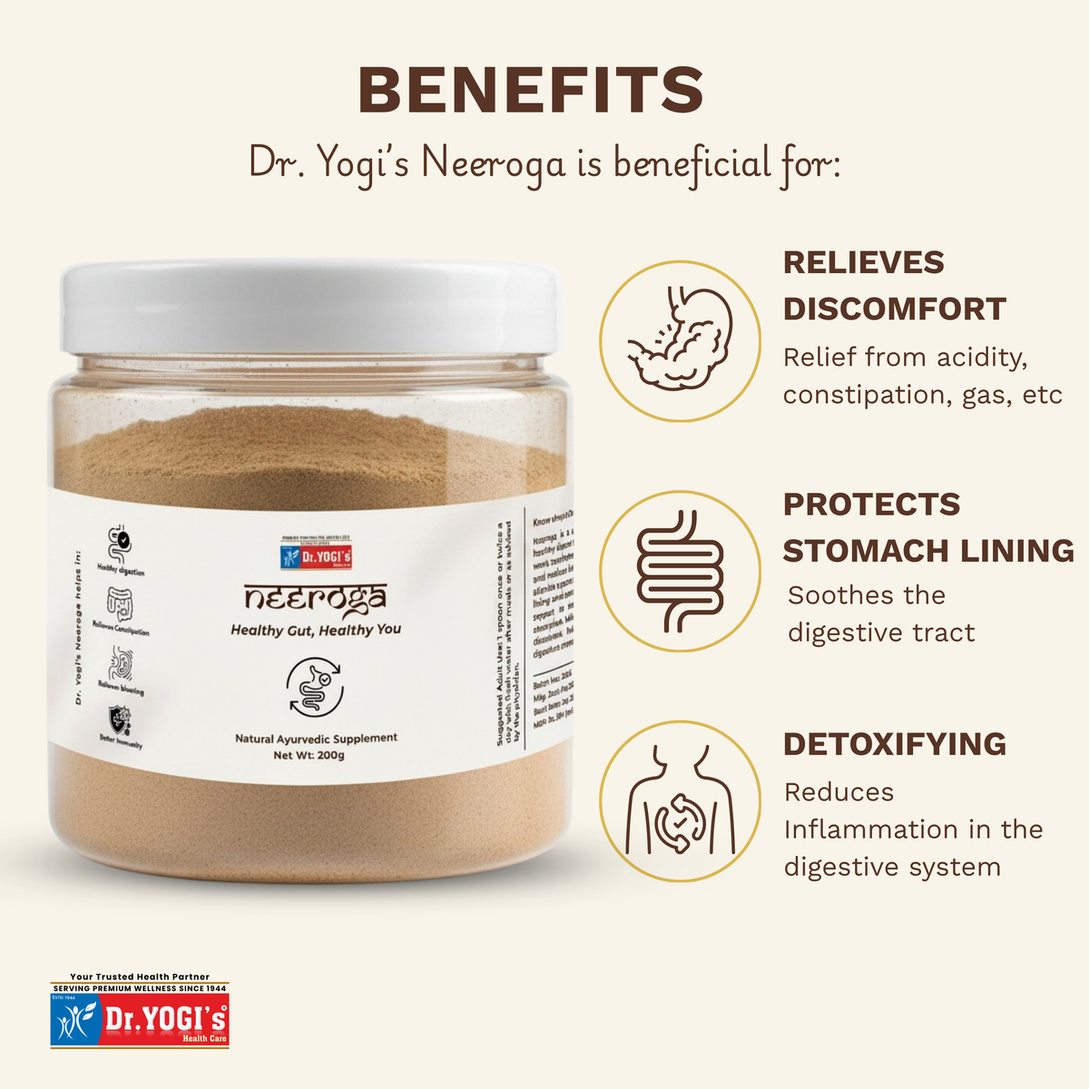 Dr. Yogi's Neeroga Gut Health Powder (200g) | Natural Constipation & Bloating Relief