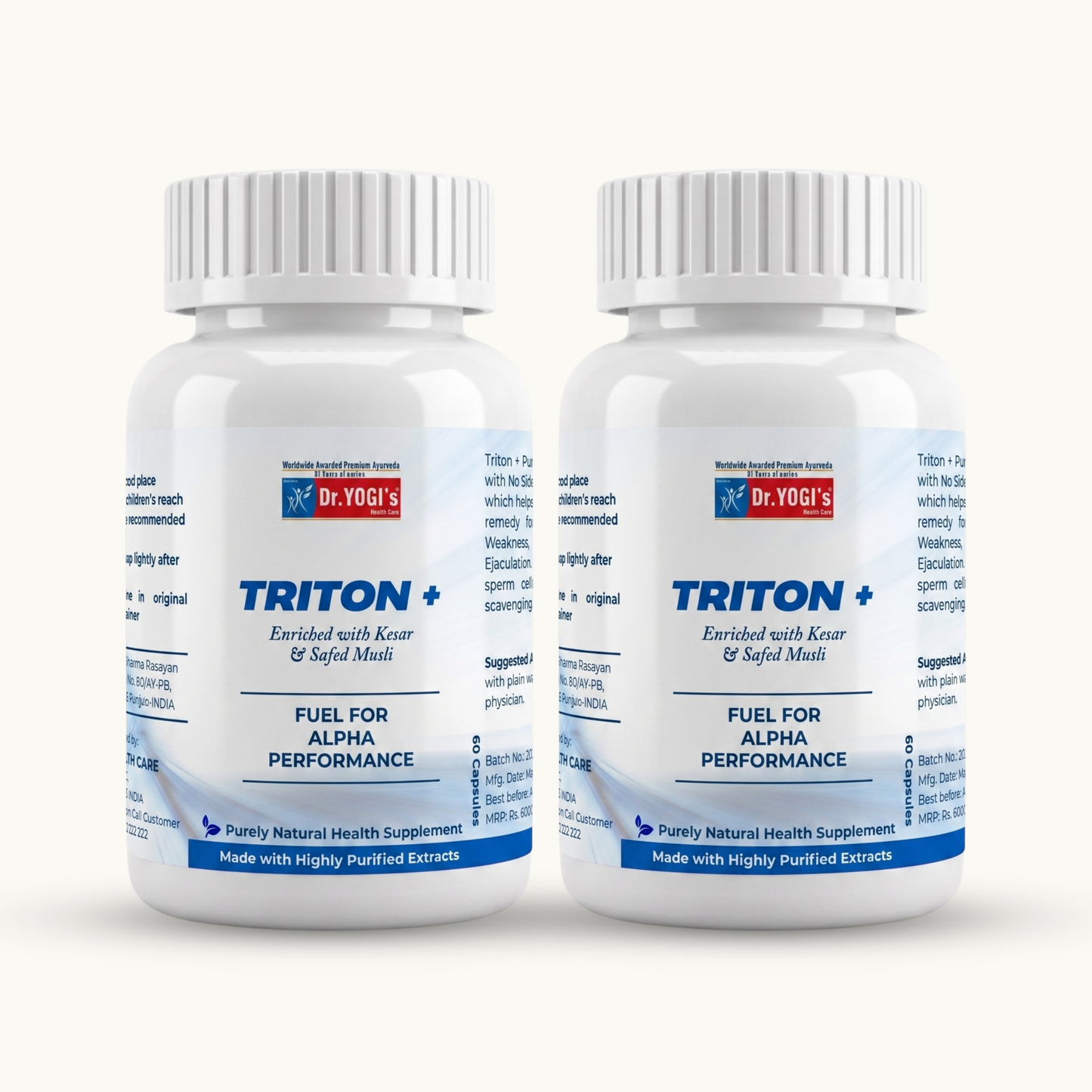 Dr. Yogi's Triton Plus (60 Capsules- 500mg each) | Premium Male Alpha Performance Capsules