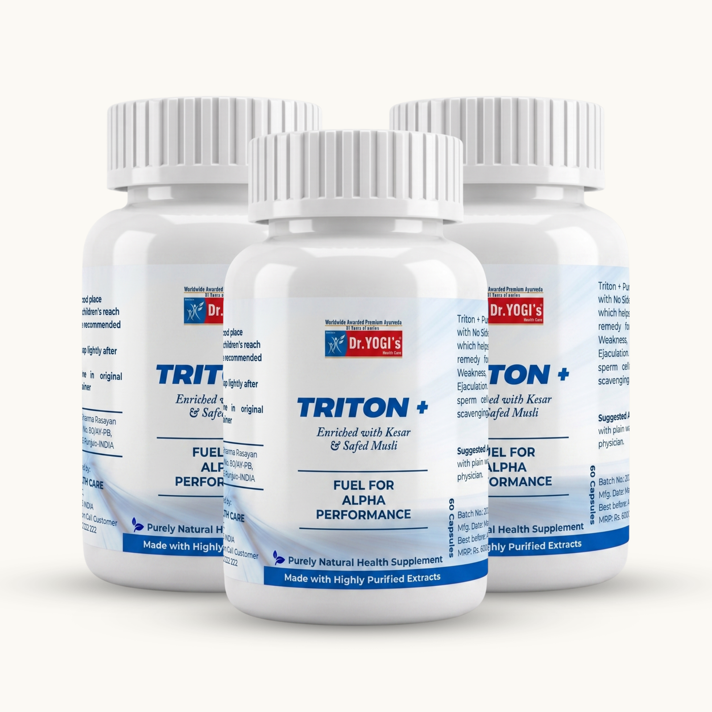 Dr. Yogi's Triton Plus (60 Capsules- 500mg each) | Premium Male Alpha Performance Capsules