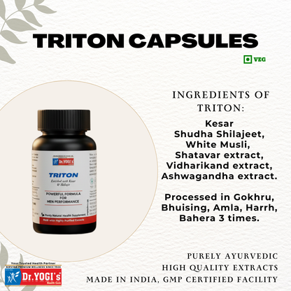 Dr. Yogi's Triton Capsules (60 Count) | Ayurvedic High Potency Performance Capsules